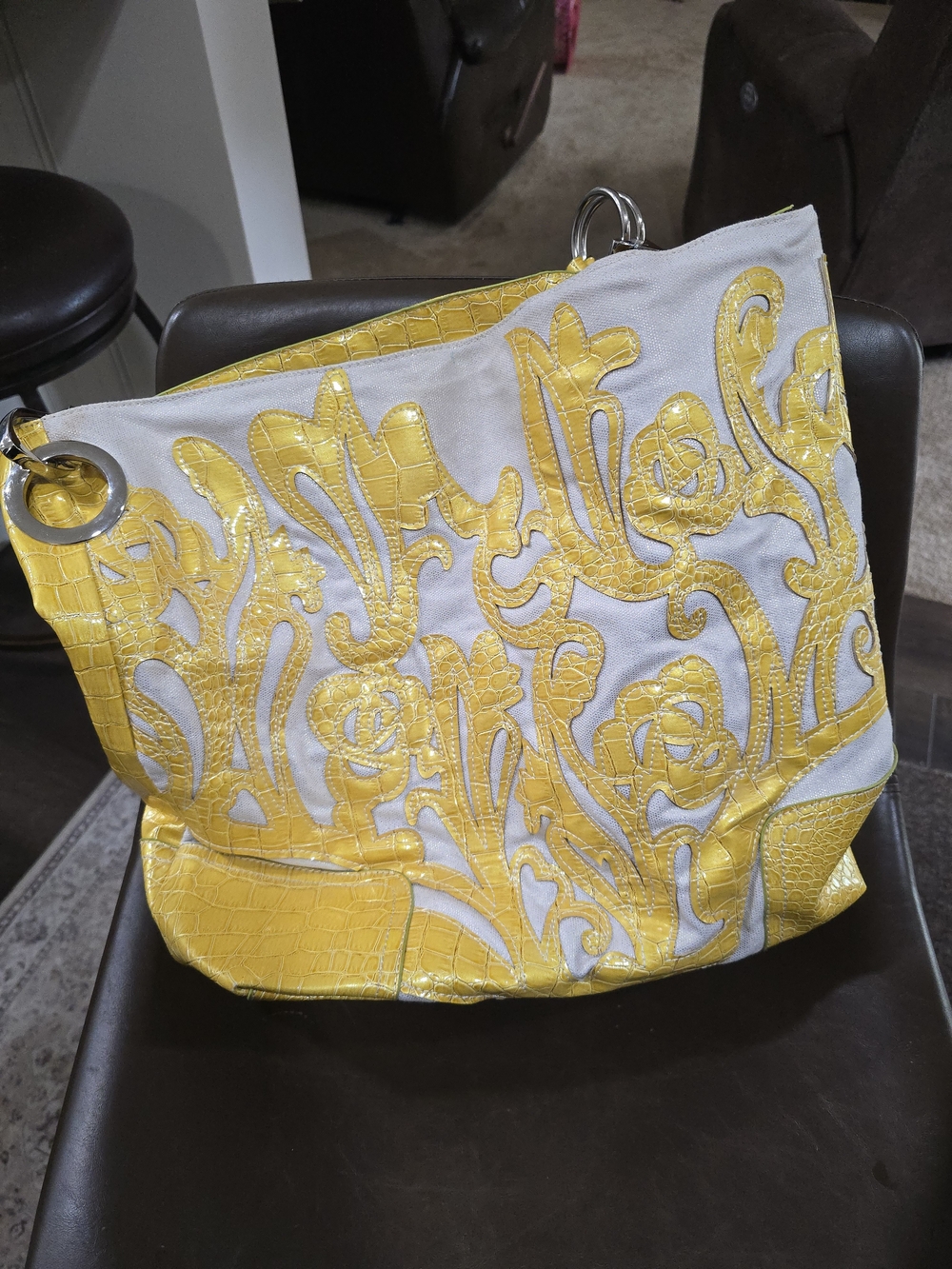 Yellow Floral Appliqué Tote Bag - Women
